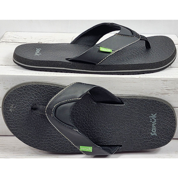 Sanuk Black/Gray Sandals Slip On Thong Flip Flops, Men's/Boys Size 6.5 - Picture 1 of 9